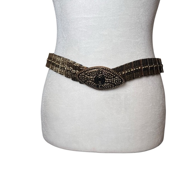 VTG Harwill NY Gold Tone Stretch Hammered Metal Statement Belt 70s Oval Retro - Picture 1 of 13